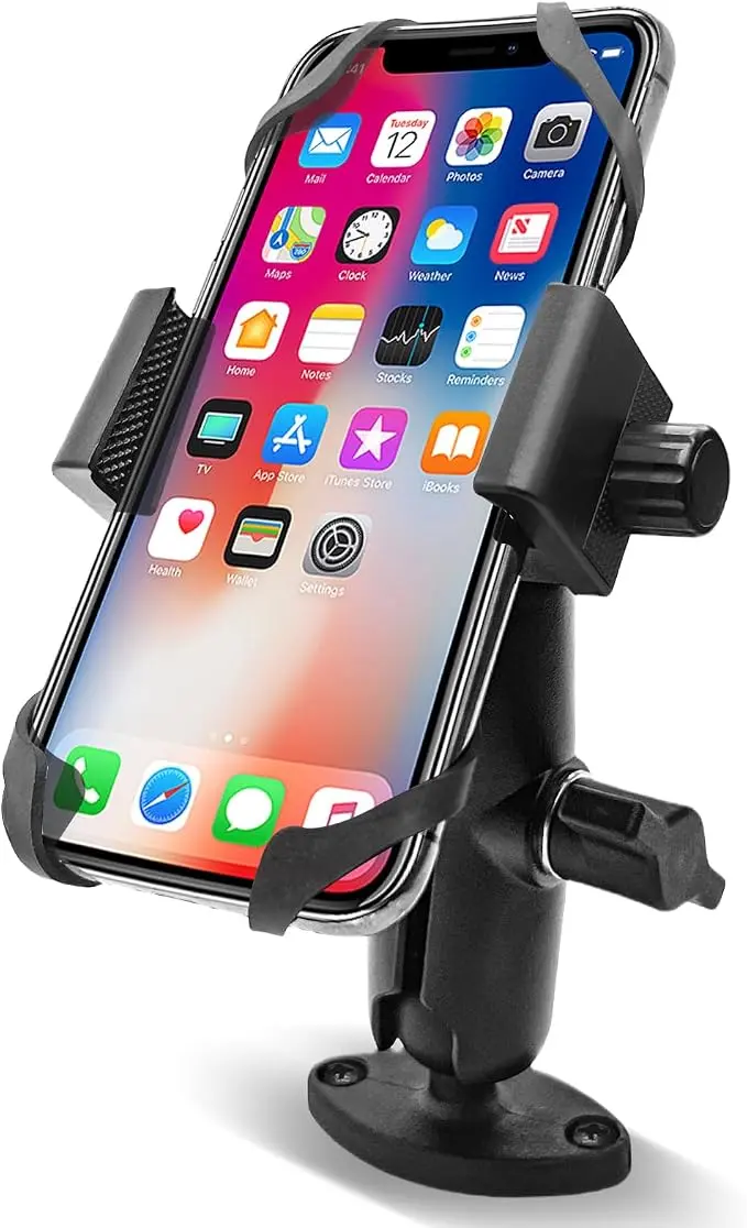 Phone Mount Holder with B Size 1" Ball Diamond Base & Double Socket Arm
