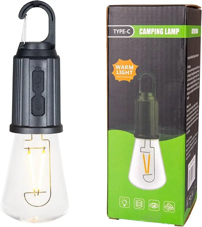 Rechargeable Camp Light, Warm White LED Conical Bulb, Battery Powered