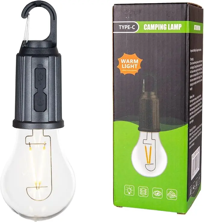 Rechargeable Camp Light, Warm White LED Globe Bulb, Battery Powered
