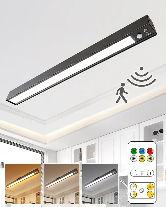 Rechargeable Motion Sensor Ceiling Light, Full Metal Battery Powered LED Closet