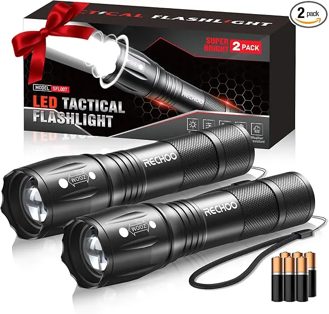 RECHOO LED Flashlight 2 Pack, Tactical Flashlights High Lumens