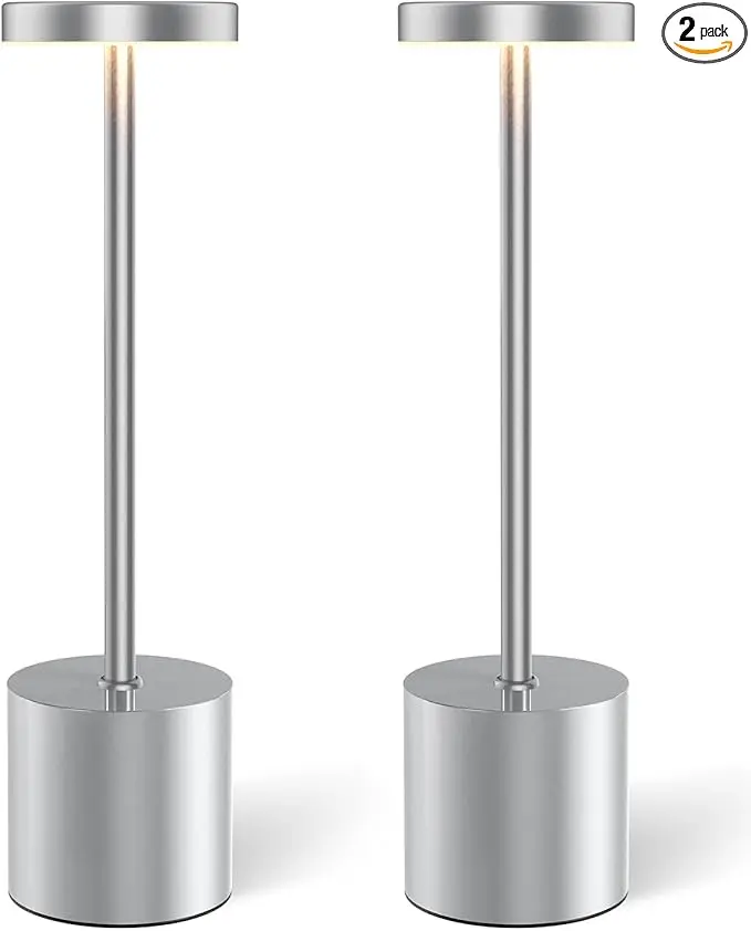 Silver Cordless Table Lamp Rechargeable