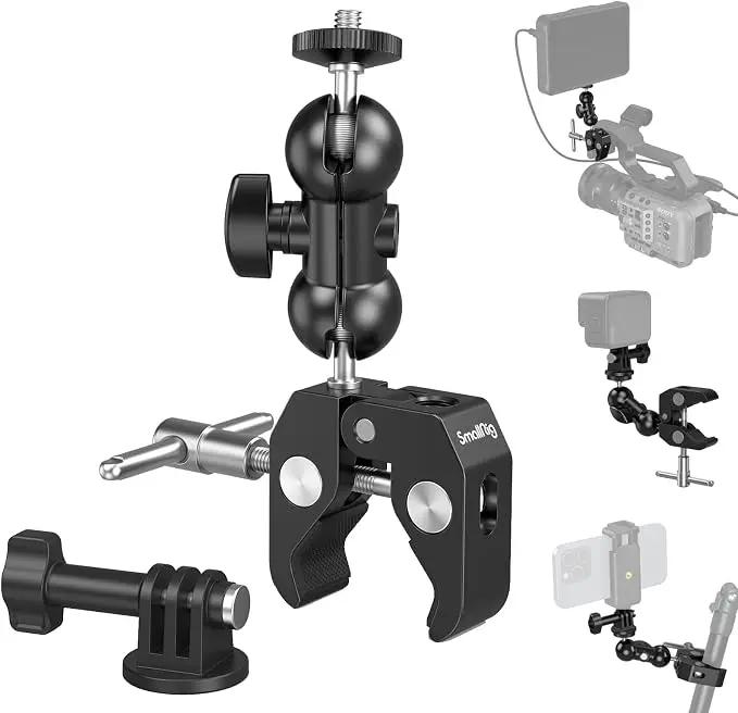 SMALLRIG Super Camera Clamp Mount, Double Ball Head Magic Arm Adapter,