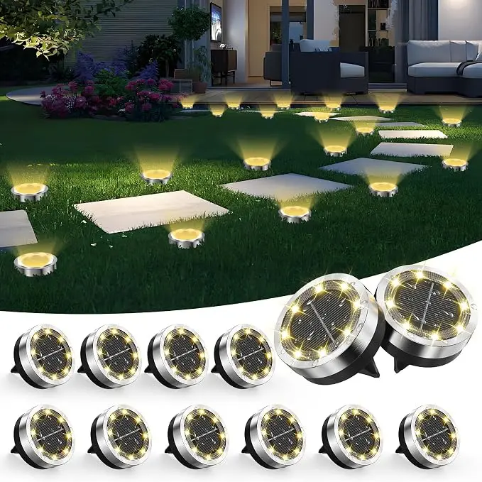 Solar Ground Lights Outdoor, 12 Pack Solar Lights Outdoor Waterproof, Mini Flat