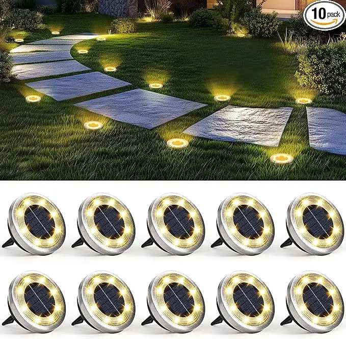 SOLPEX 10 Pack Solar Ground Lights Outdoor Waterproof, Solar Powered Pathway