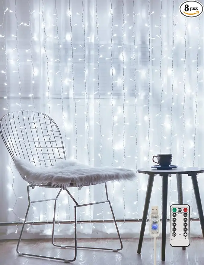 suddus White Curtain Lights for Bedroom Wall, 200 Led Twinkle Lights