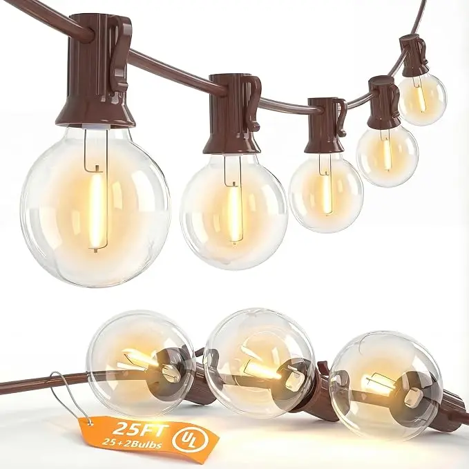 SUNSGNE 25FT Brown Outdoor String Lights, Shatterproof LED Globe String Lights