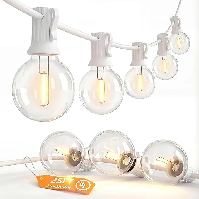 SUNSGNE 25FT G40 LED White Outdoor String Lights