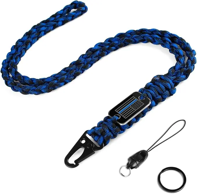 Thin Blue Line Paracord Keychain Neck Lanyard