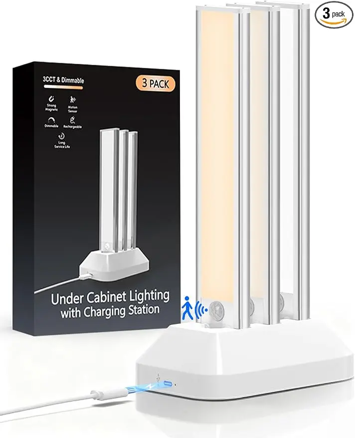 Under Cabinet Lighting with Charging Station, 2000mAh Rechargeable Motion