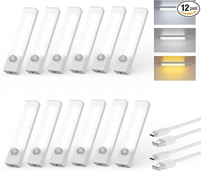 Under Cabinet Lights 4-Inch 12-Pack, USB Rechargeable Motion Sensor Light