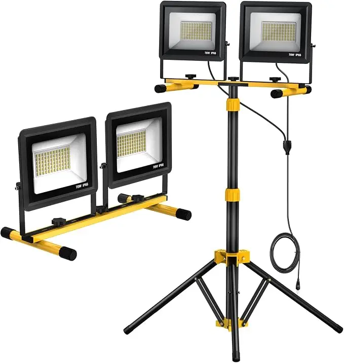 Upgraded LED Work Lights with Stand, 2-Head Adjustable Work Light, Waterproof