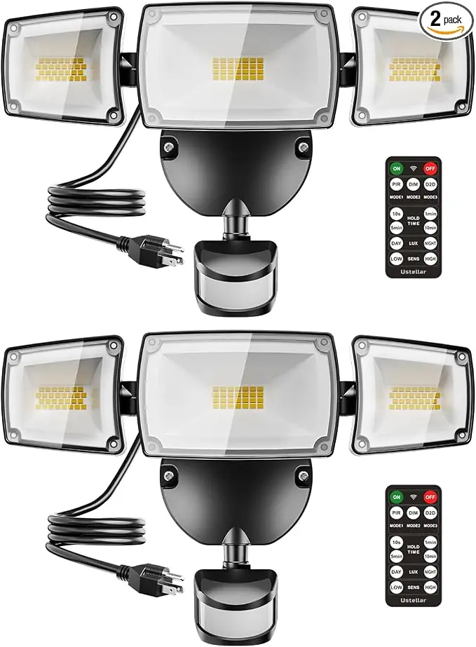 USTELLAR 55W Plug in Motion Sensor Lights Outdoor, Flood Lights Motion Sensor