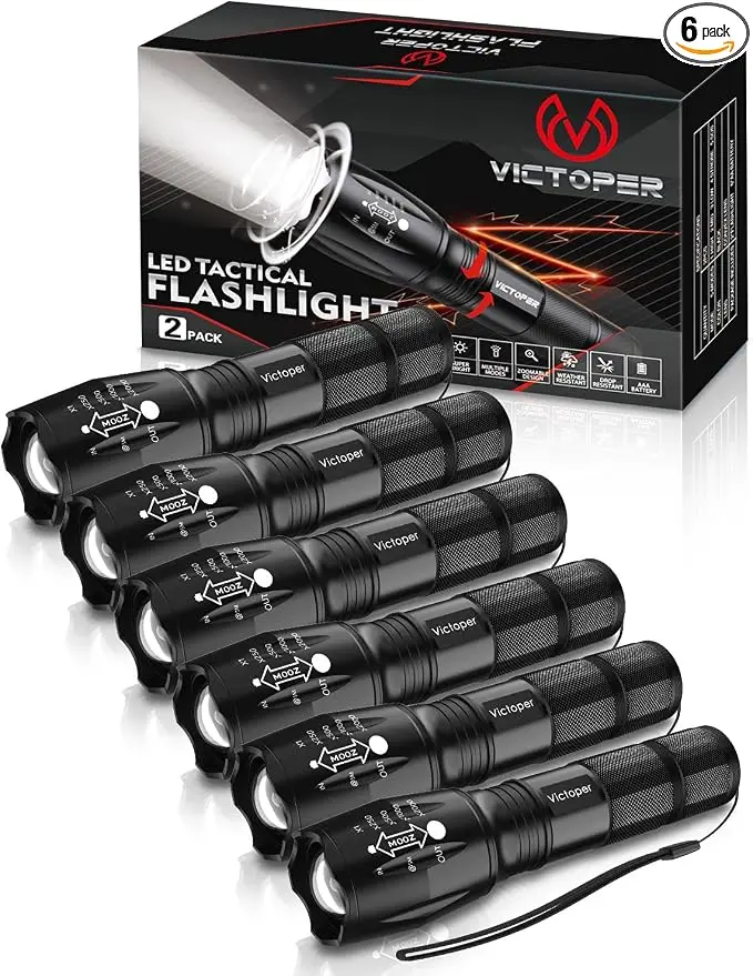 Victoper LED Flashlight 6 Pack, Bright 2000 Lumens Tactical Flashlights High