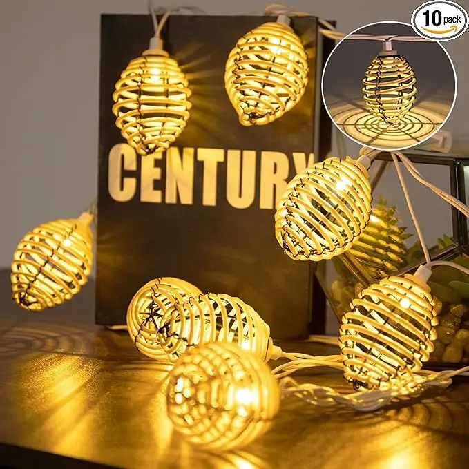 Vigdur Rattan Ball String Lights - 10FT Lantern String Lights Plug in