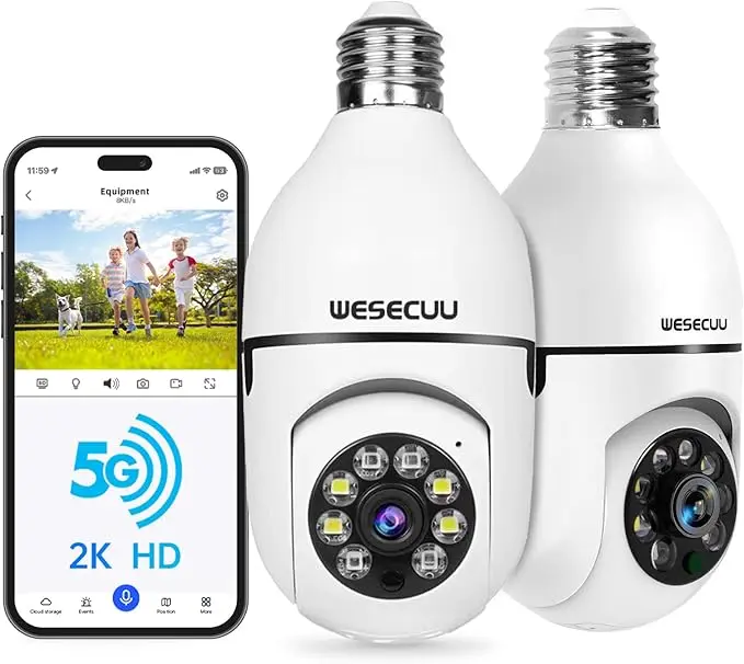WESECUU Light Bulb Security Camera -5G& 2.4GHz WiFi 2K Security Cameras