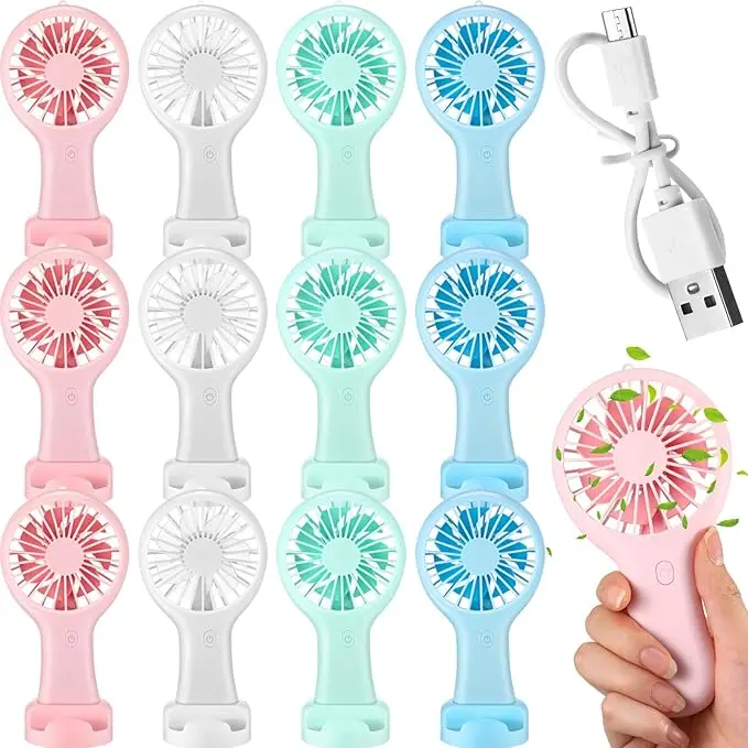 Woanger 12 Pcs Mini Handheld Fan Bulk 3 Speed USB Electric Battery Operated