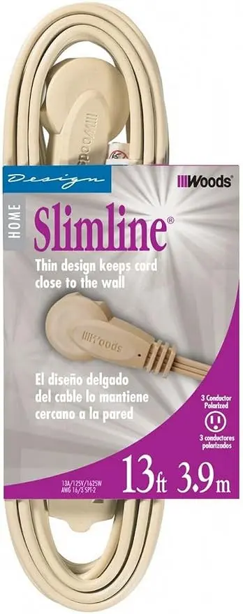 Woods Slimline 16/3 Flat Plug Extension Cord