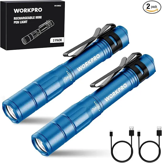 WORKPRO Rechargeable Pen Light, Mini Flashlight, 2 Pack Ultra-Compact EDC