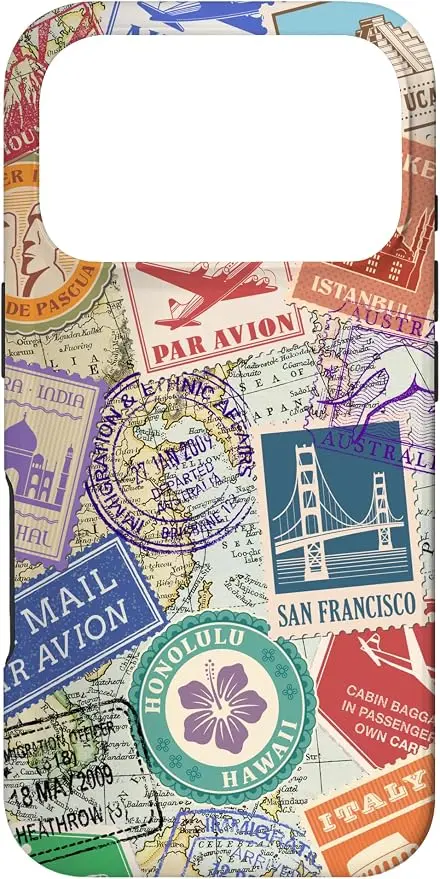 World Map Travel Passport Stamps Postage Stamp Case