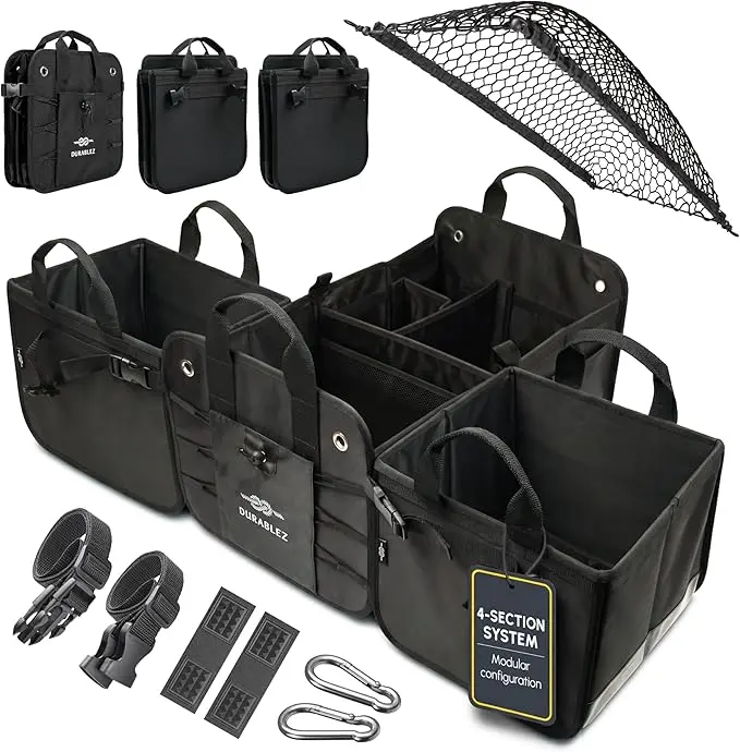 XL Modular Trunk Organizer System – 4 Section Extra Large Car Cargo Organizer