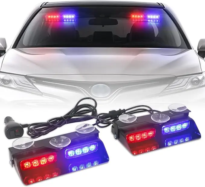 XRIDONSEN 2 in1 Dash Emergency Strobe Lights Interior Windshield Red Blue